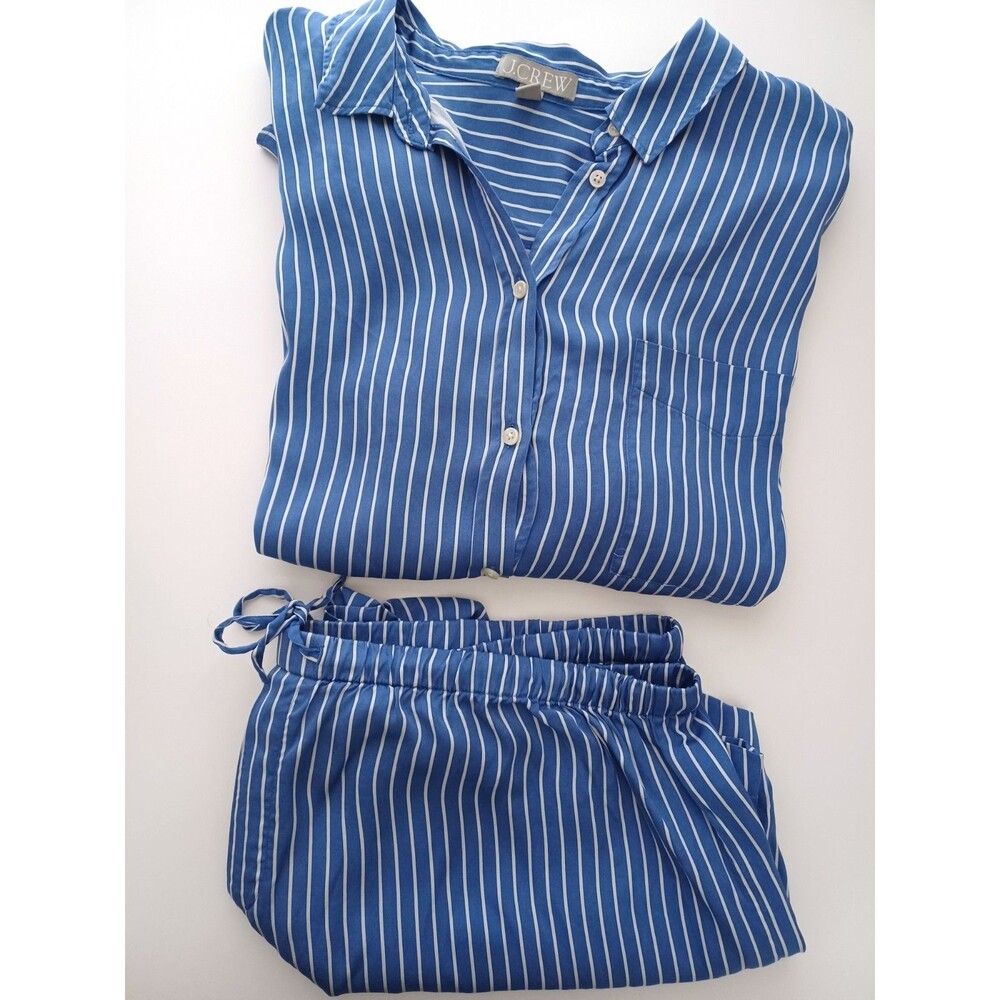 J. Crew Satin Pajamas XXL Shorts Shirt‎ Preppy Classic Lounge Nautical Coastal